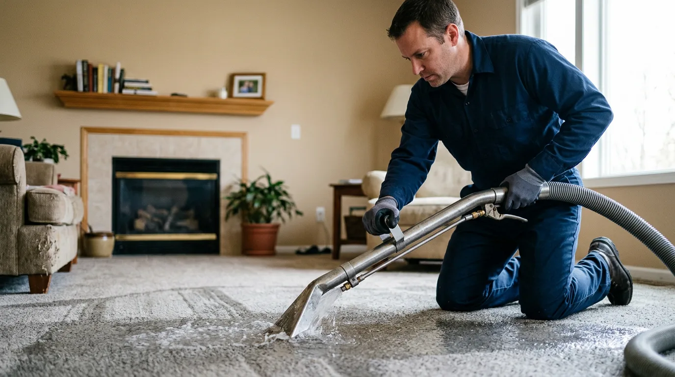 Water damage restoration technician working near Churubusco, IN